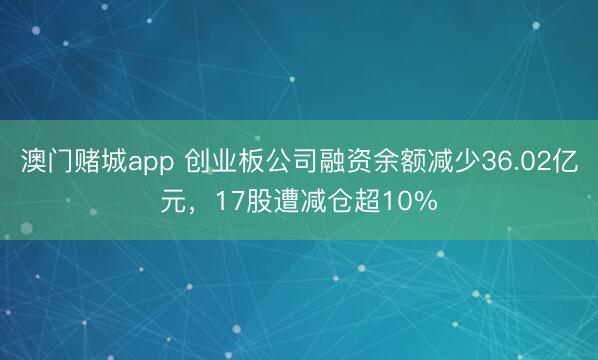 澳门赌城app 创业板公司融资余额减少36.02亿元,17股遭减仓超10%