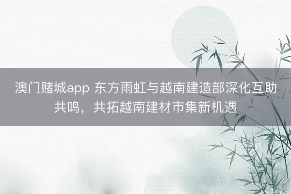 澳门赌城app 东方雨虹与越南建造部深化互助共鸣，共拓越南建材市集新机遇