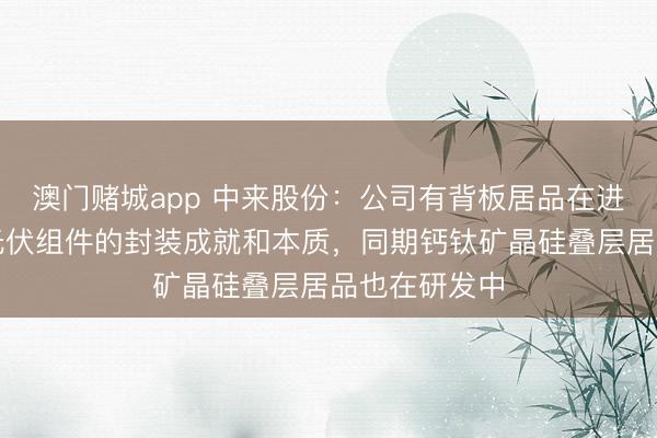 澳门赌城app 中来股份：公司有背板居品在进行适配天际光伏组件的封装成就和本质，同期钙钛矿晶硅叠层居品也在研发中