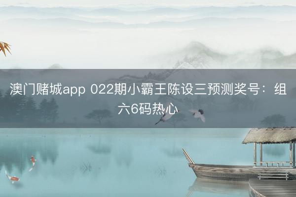 澳门赌城app 022期小霸王陈设三预测奖号：组六6码热心