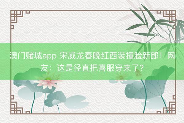 澳门赌城app 宋威龙春晚红西装撞脸新郎！网友：这是径直把喜服穿来了？