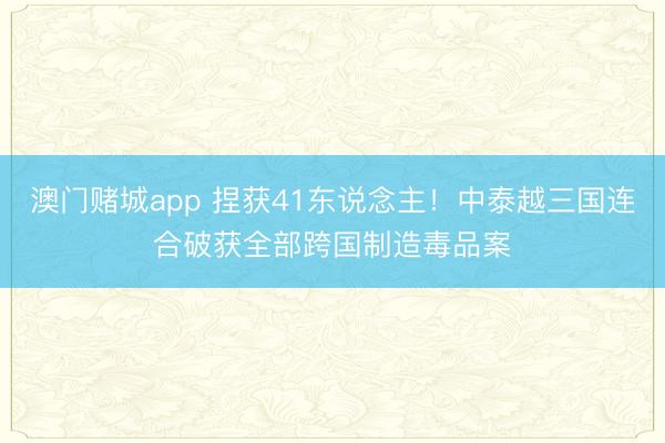 澳门赌城app 捏获41东说念主!中泰越三国连合破获全部跨国制造毒品案