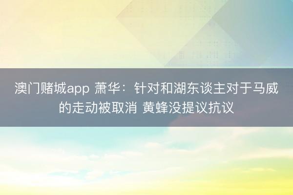 澳门赌城app 萧华：针对和湖东谈主对于马威的走动被取消 黄蜂没提议抗议