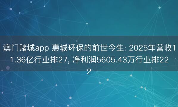 澳门赌城app 惠城环保的前世今生: 2025年营收11.36亿行业排27， 净利润5605.43万行业排22