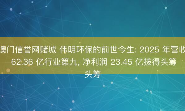 澳门信誉网赌城 伟明环保的前世今生: 2025 年营收 62.36 亿行业第九， 净利润 23.45 亿拔得头筹