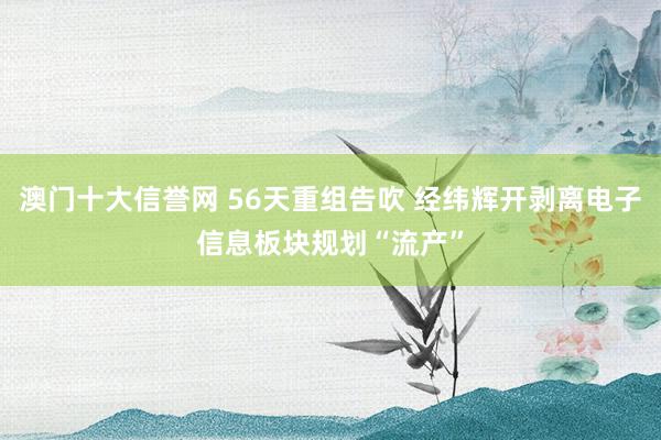 澳门十大信誉网 56天重组告吹 经纬辉开剥离电子信息板块规划“流产”