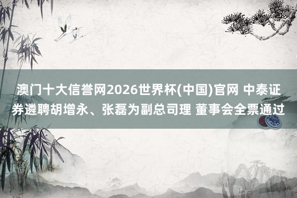 澳门十大信誉网2026世界杯(中国)官网 中泰证券遴聘胡增永、张磊为副总司理 董事会全票通过