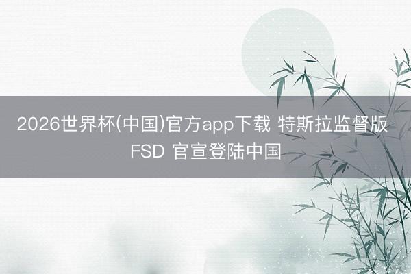 2026世界杯(中国)官方app下载 特斯拉监督版 FSD 官宣登陆中国